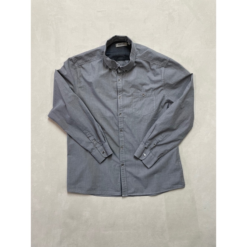 Kenneth Cole Reaction Mens Gray Micro Check Cotton Roll Tab Button Down Shirt XL